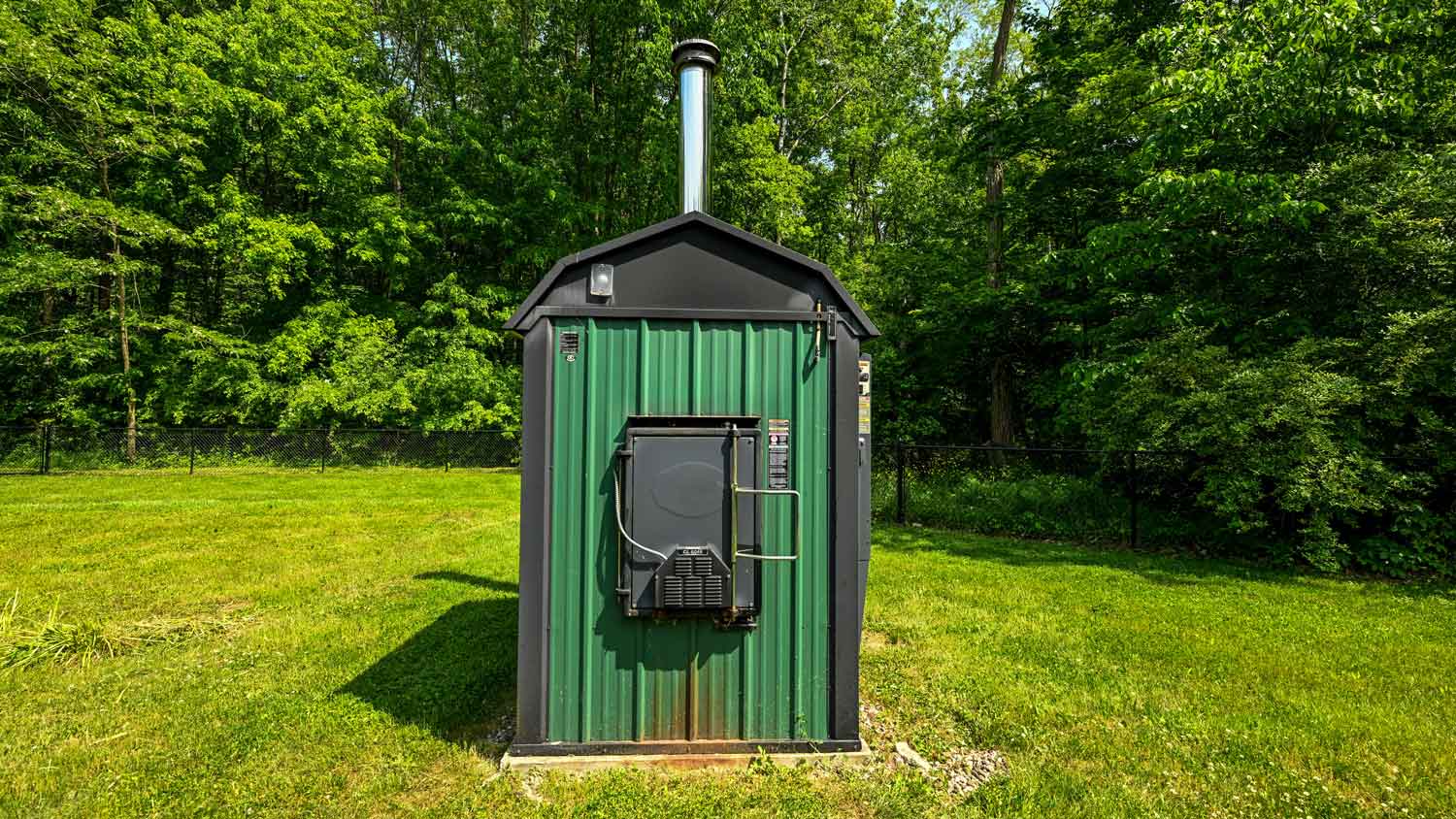 An outdoor wood furnace
