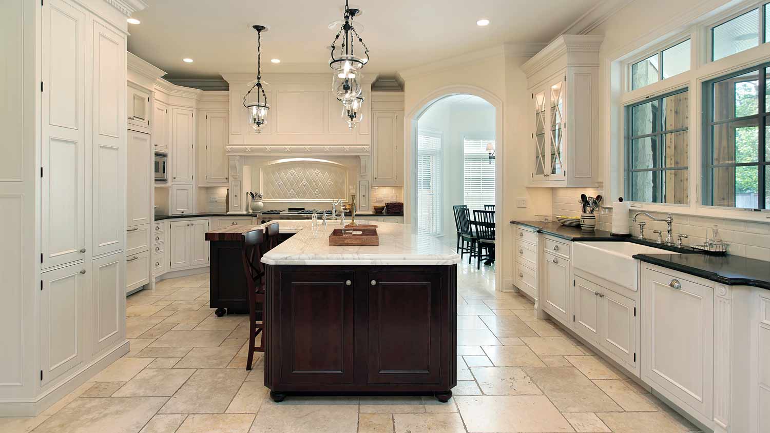 luxury kitchen with marble tile floor