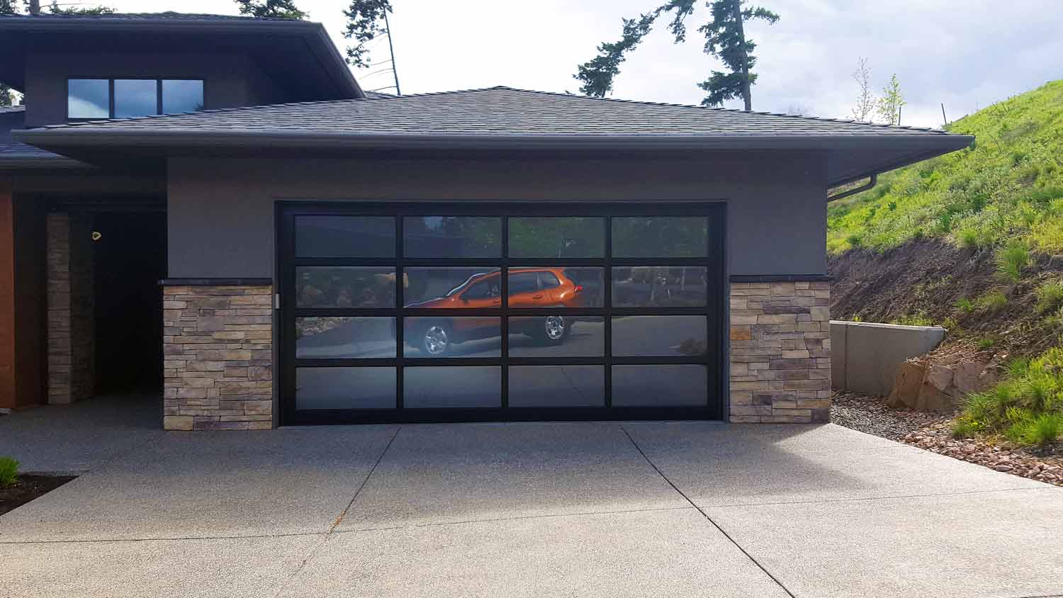 garage with glass french doors