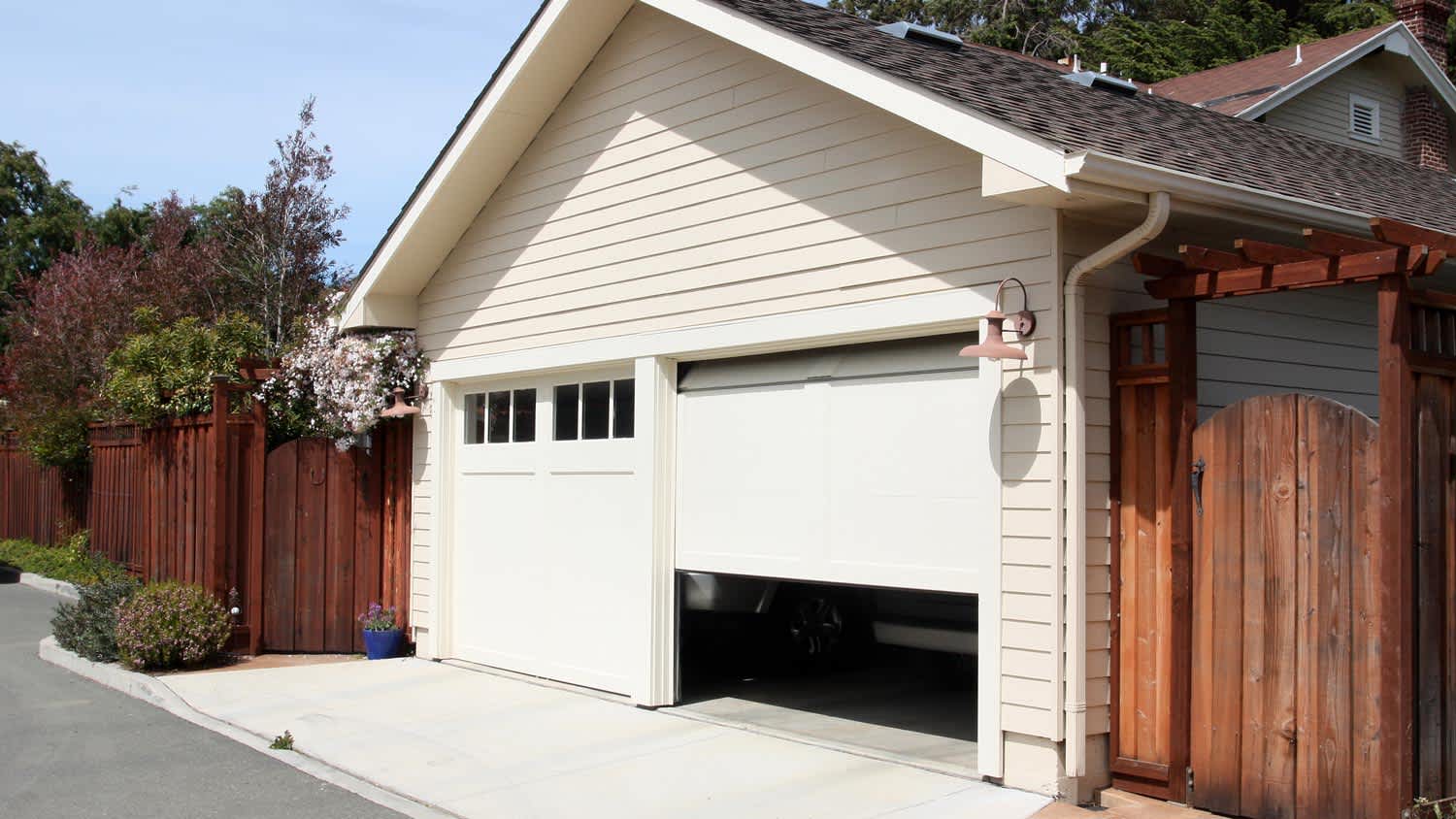 An open garage door of a house