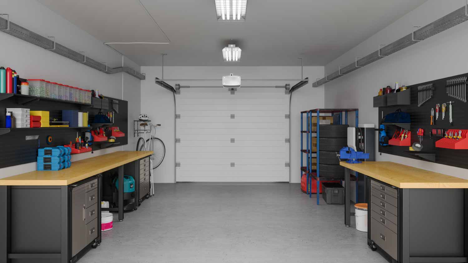 Garage interior with working equipments