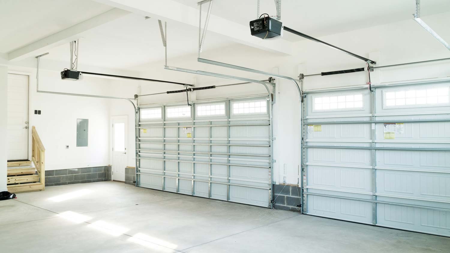 The interior of a two-door residential garage