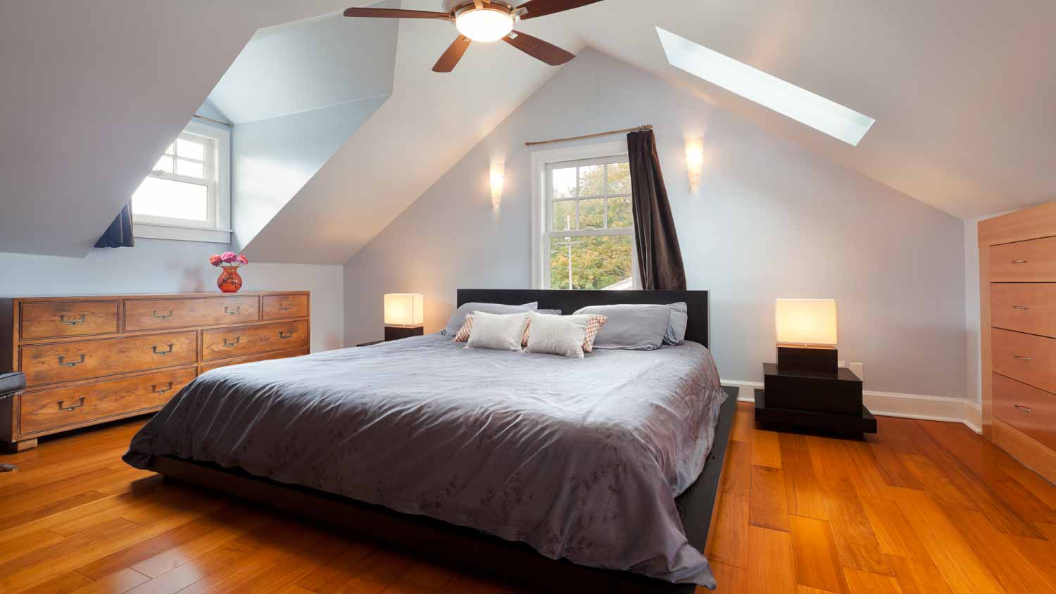 Master bedroom in large attic