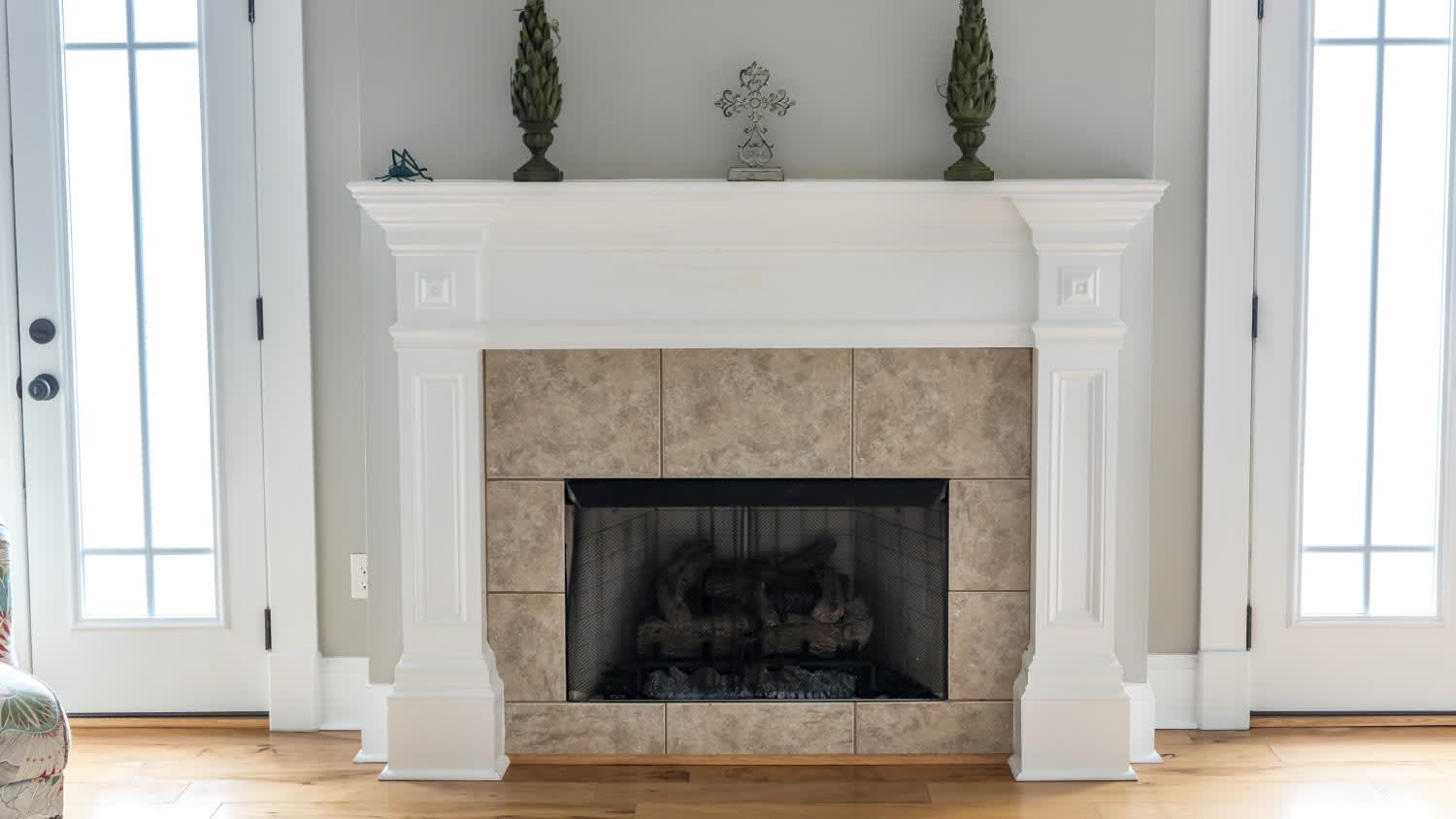 White and tiled fireplace