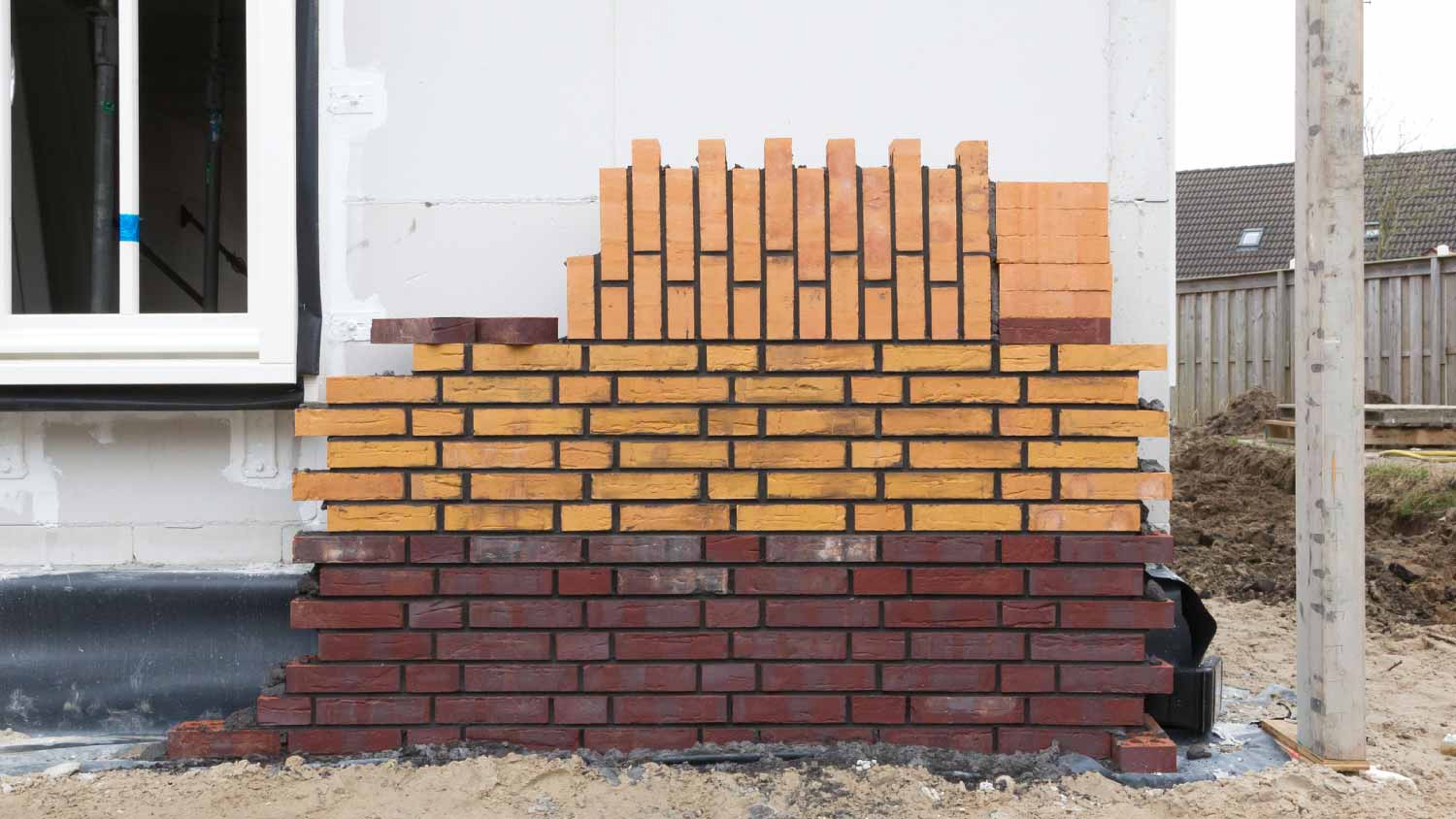 Front of a wall before all the brick siding is installed