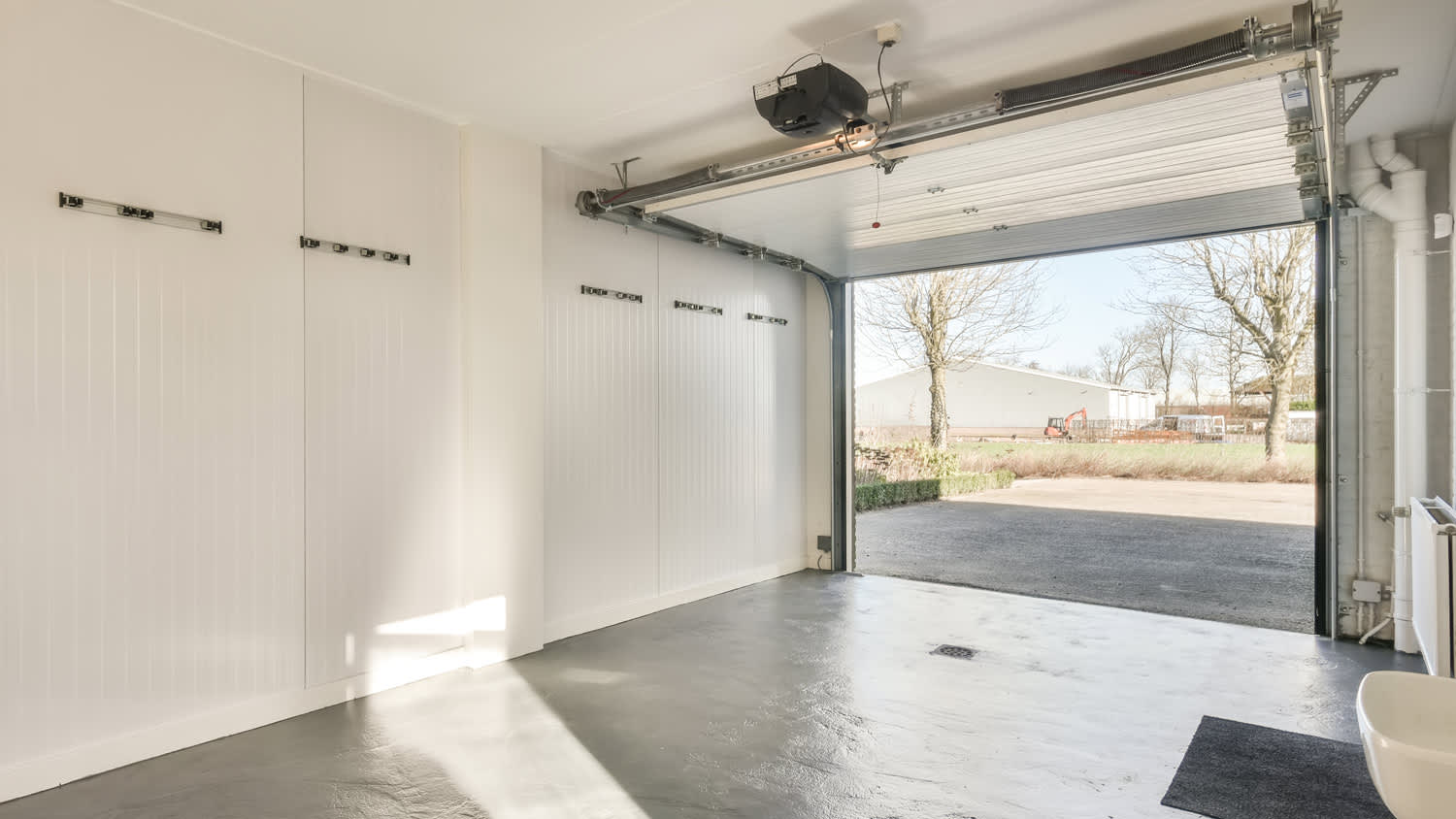 Light garage with opened door