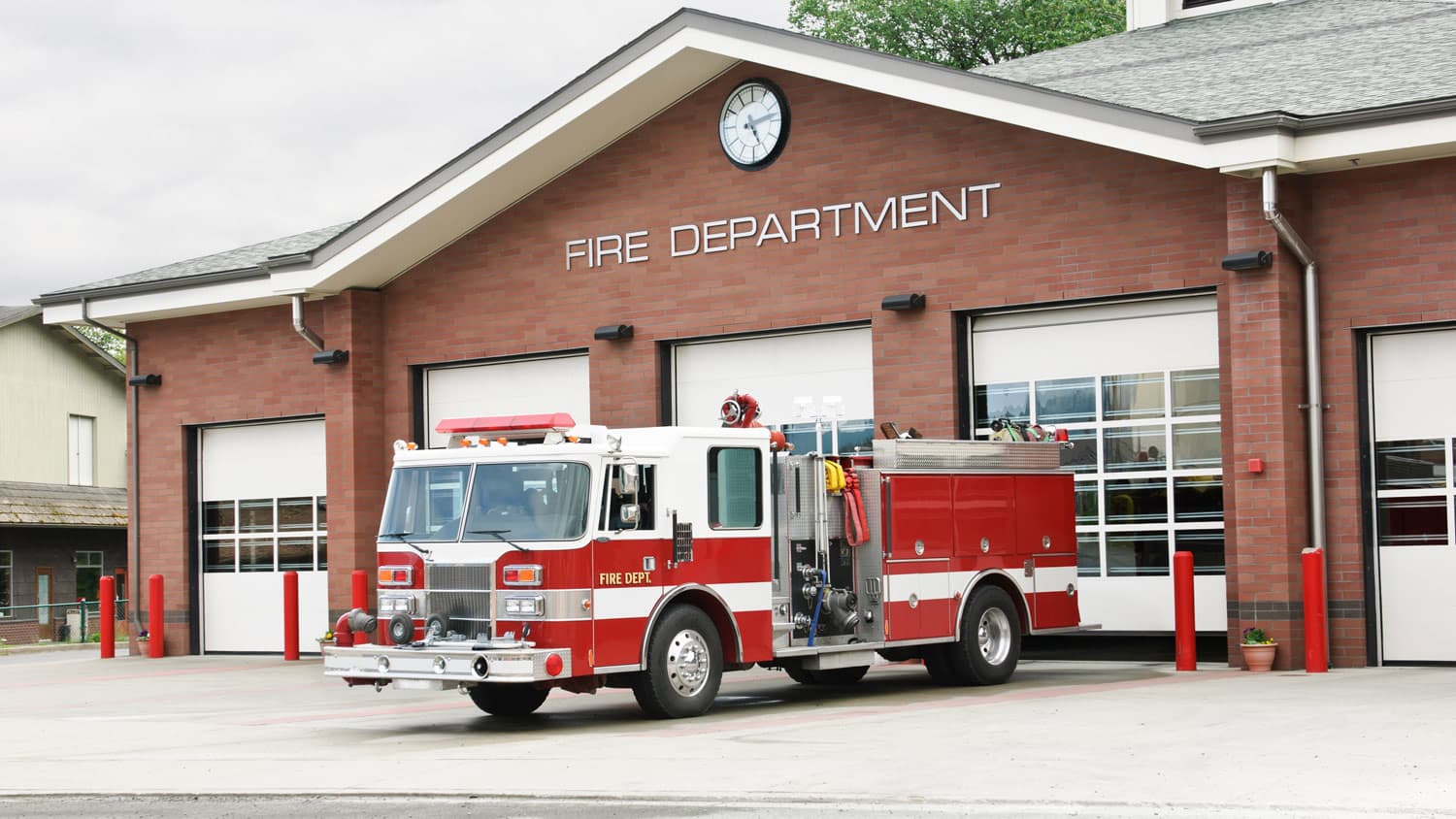 Fire trucks outside station