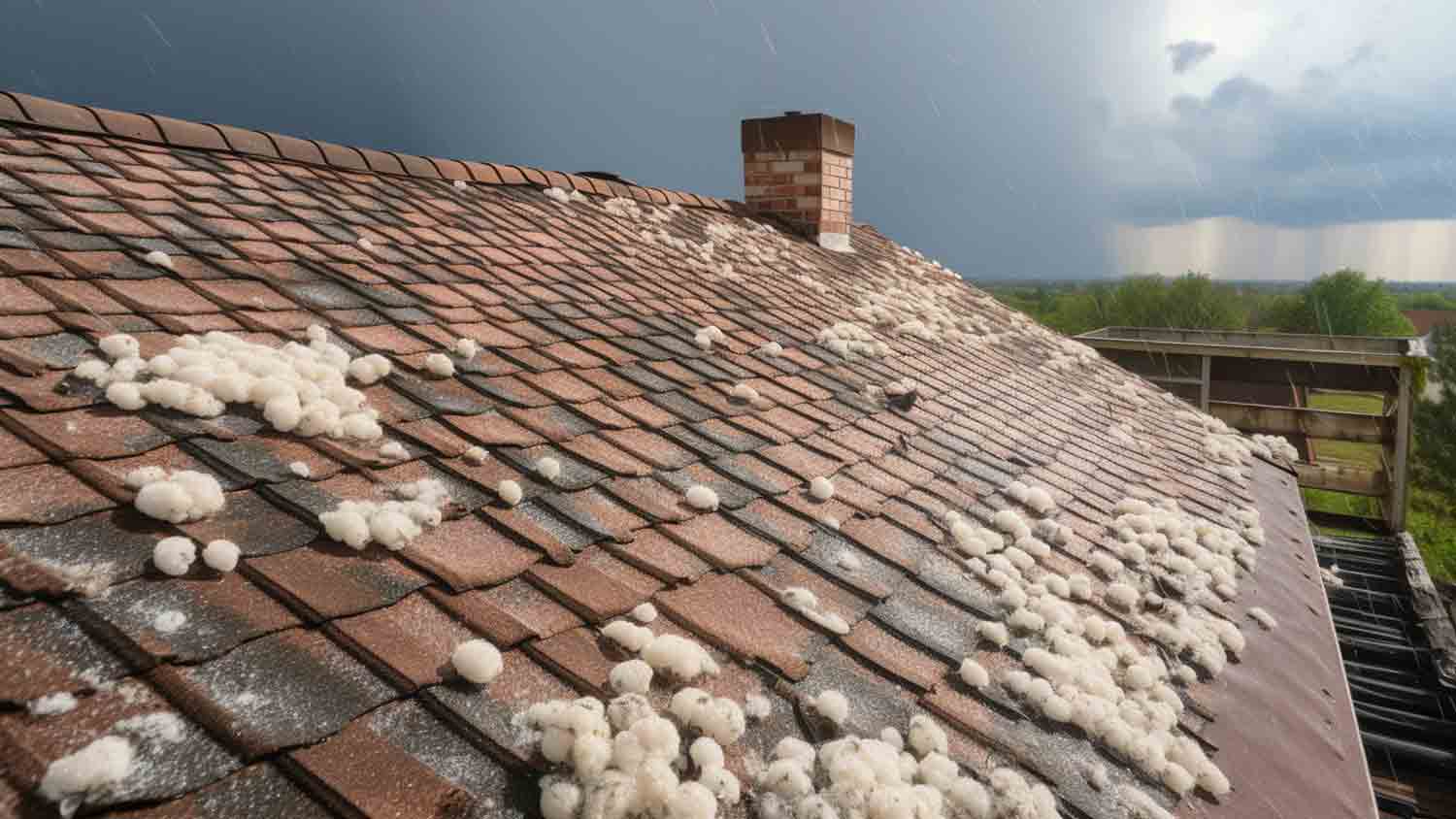 close up of hail on roof