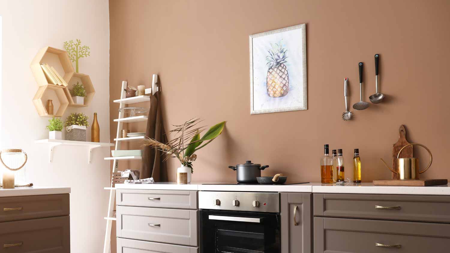 Modern interior of a brown kitchen