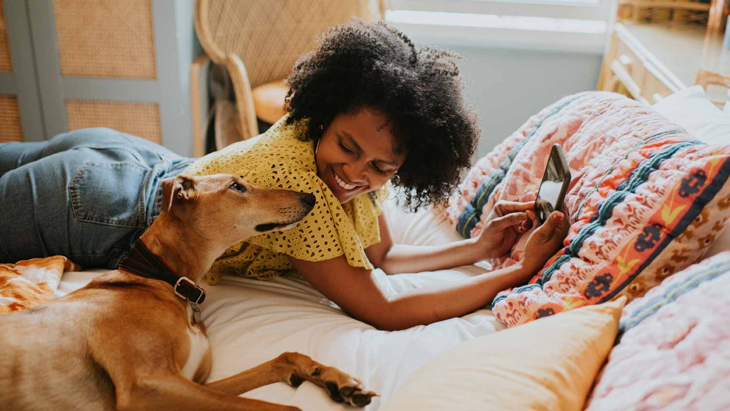 Woman and dog chilling together