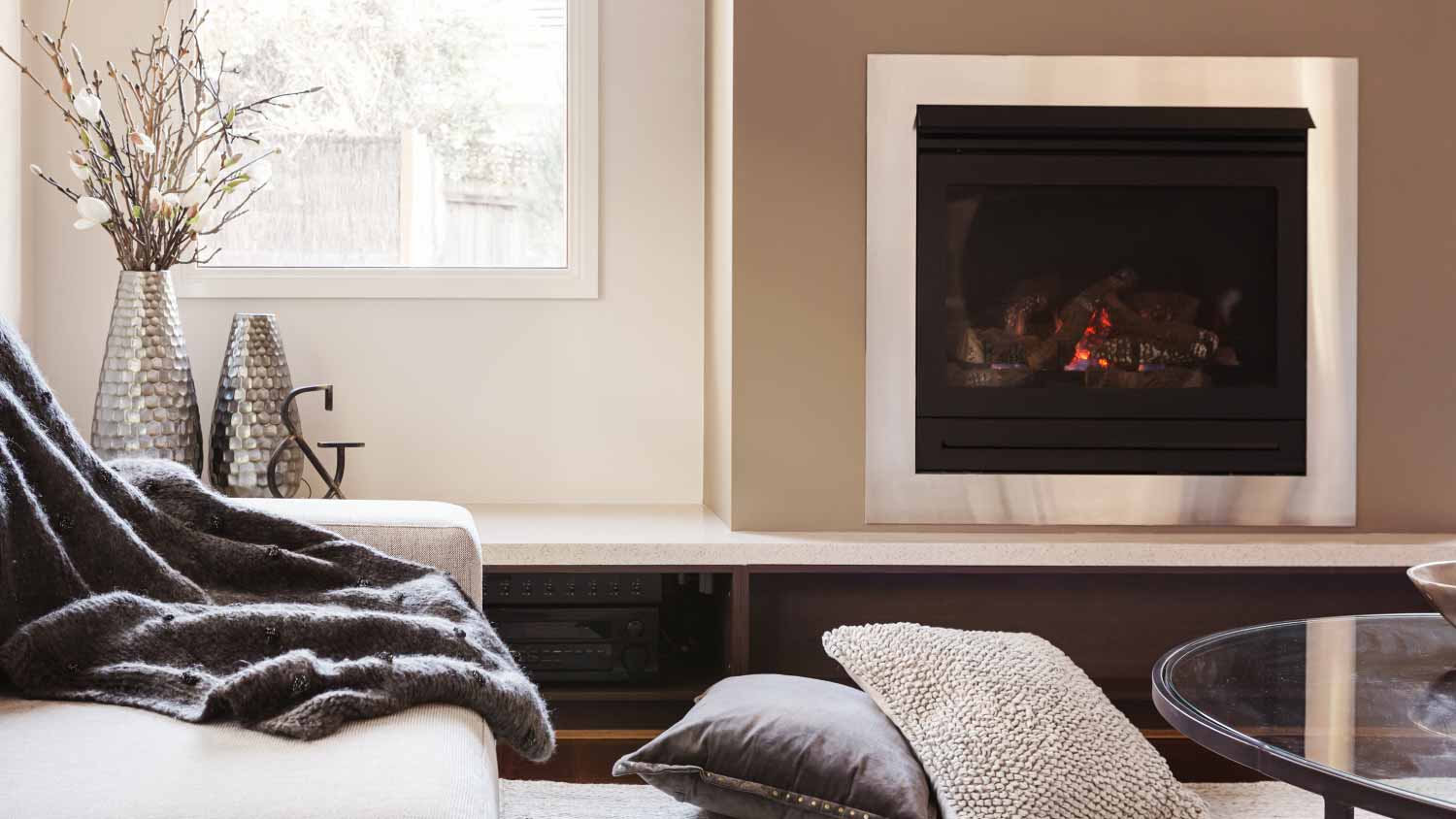 Living room with gas log fireplace