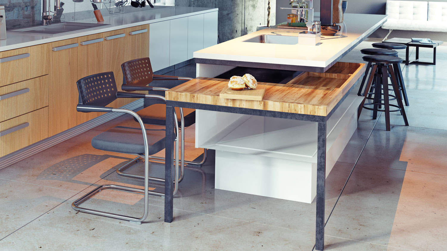 Contemporary Kitchen with 2 tier island