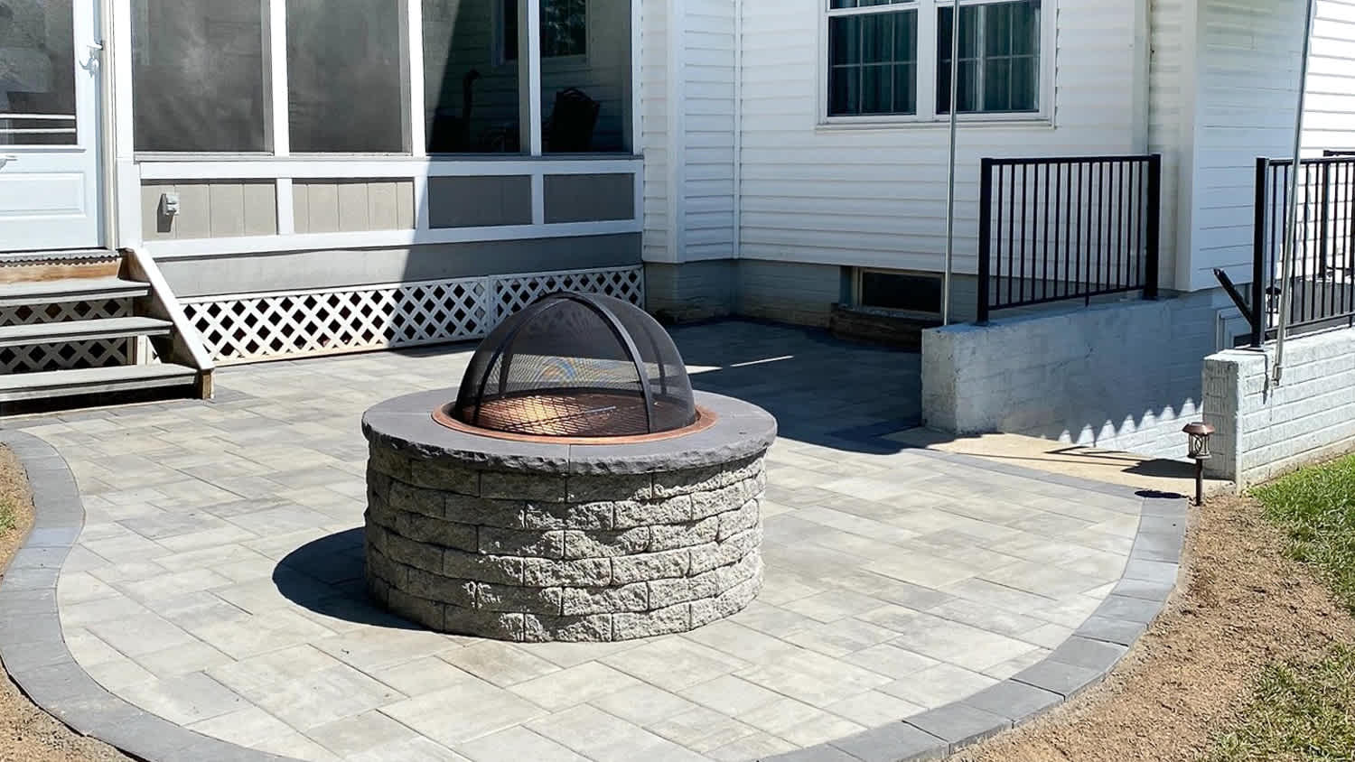 Graphite paver patio with fire pit