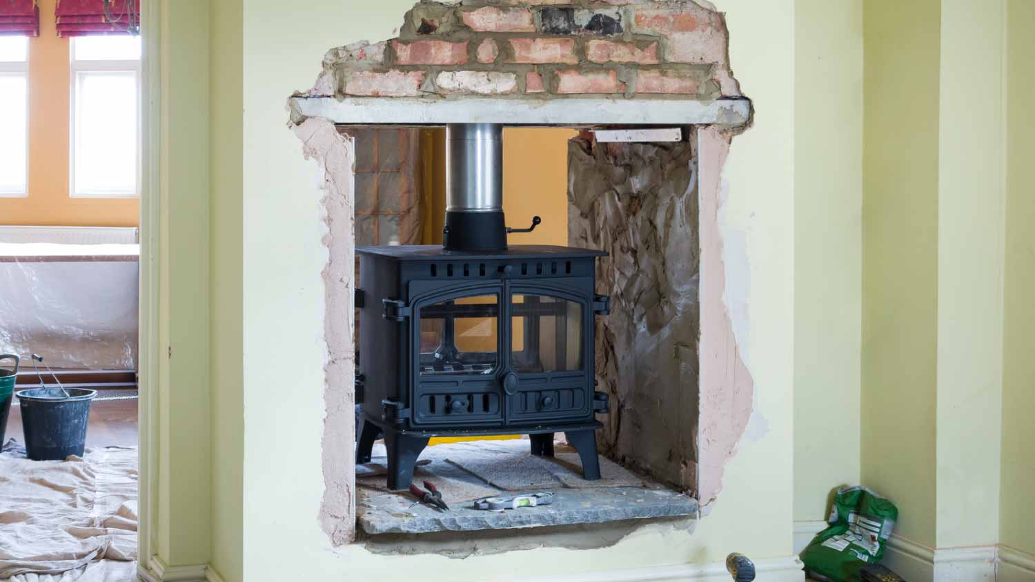 Installing wood burning stove