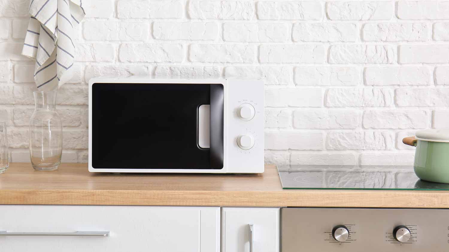Interior of kitchen with modern microwave