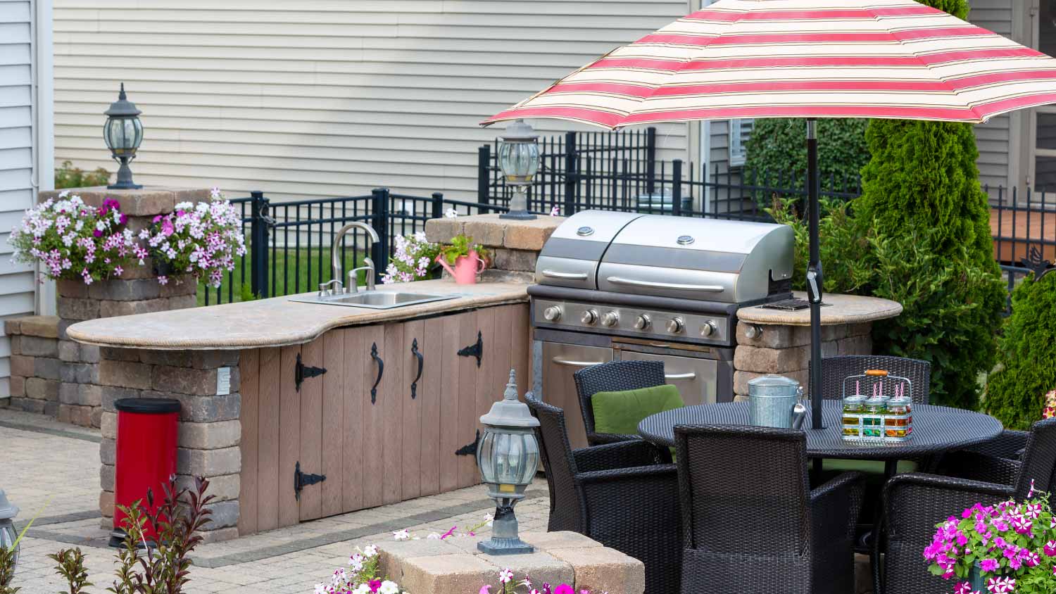 Outdoor patio with kitchen area