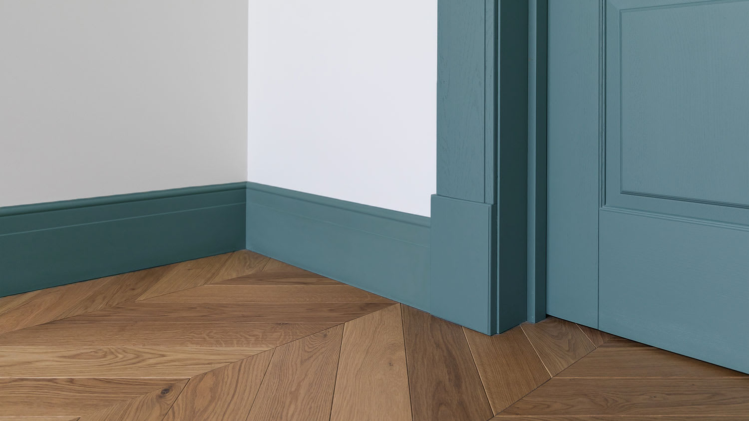 A closeup of green trim