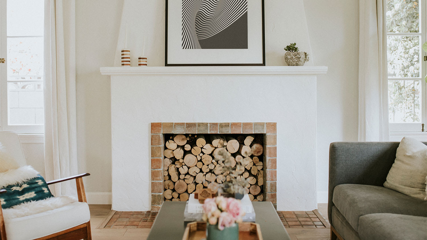 A view of a room with white trim