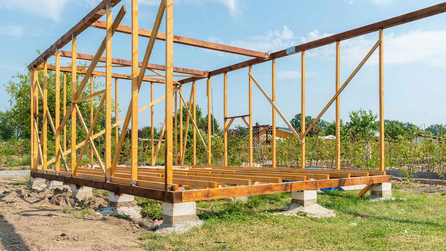 House framing on top of a pier and beam foundation