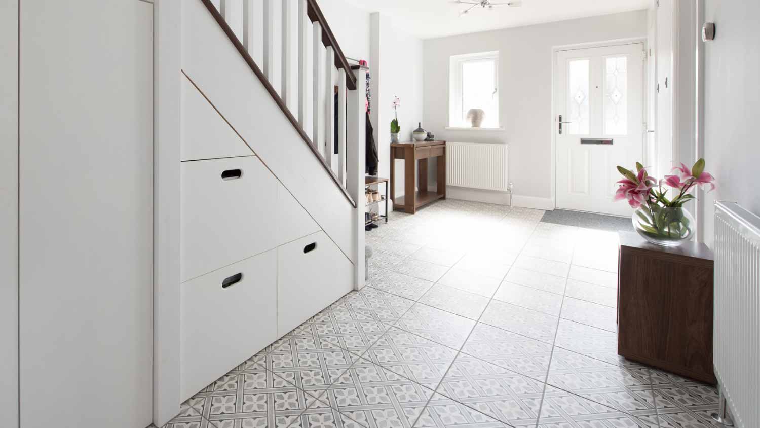 Hall with patterned tiled floor