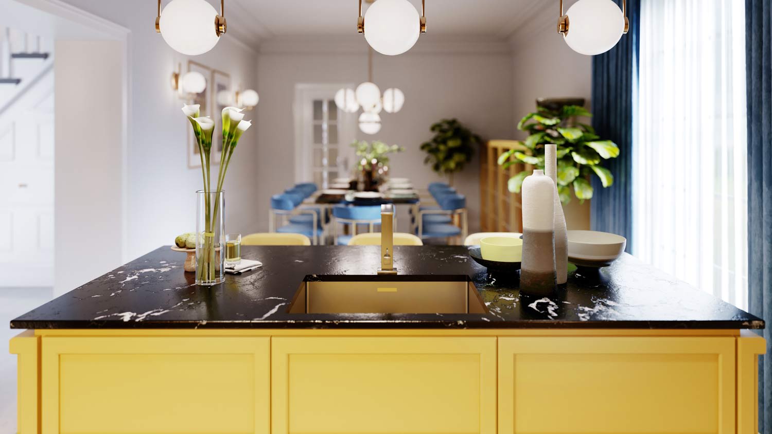 yellow kitchen island