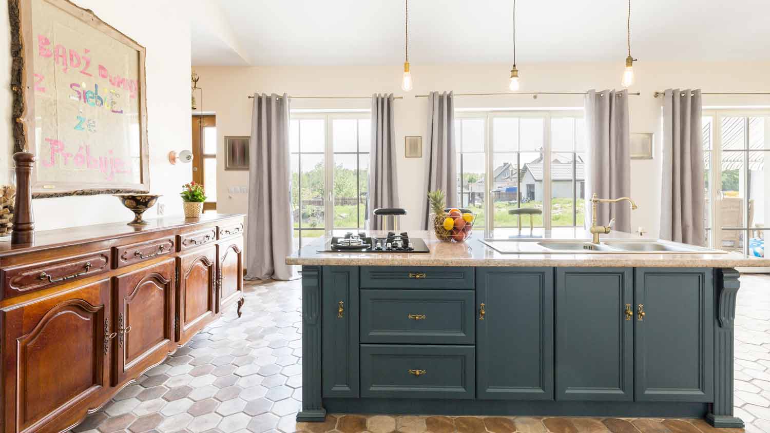 teal kitchen island