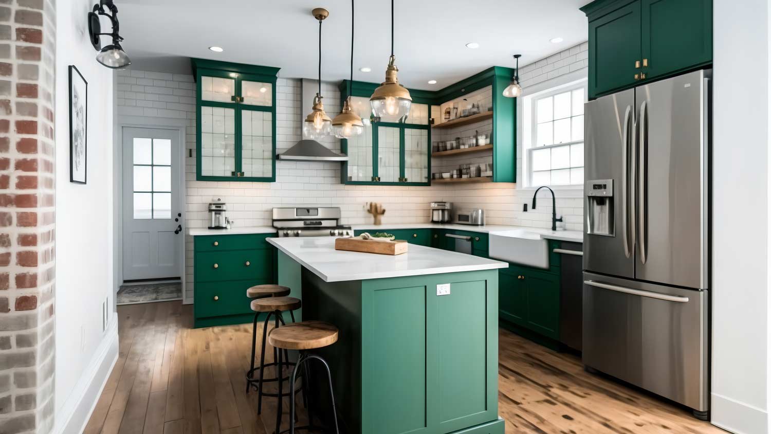 green kitchen island