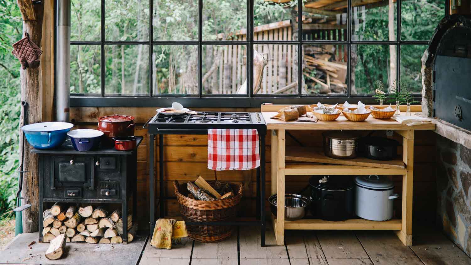 A modern yet vintage outdoor kitchenette