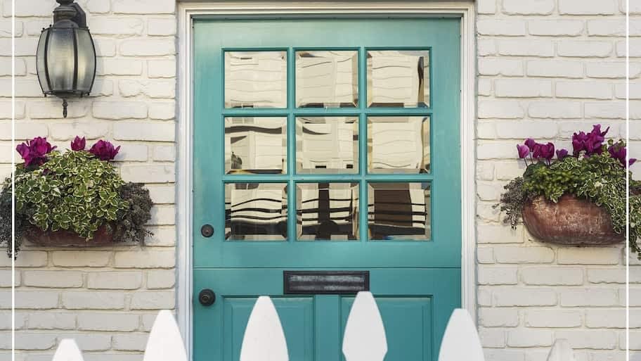 blue-green color front door