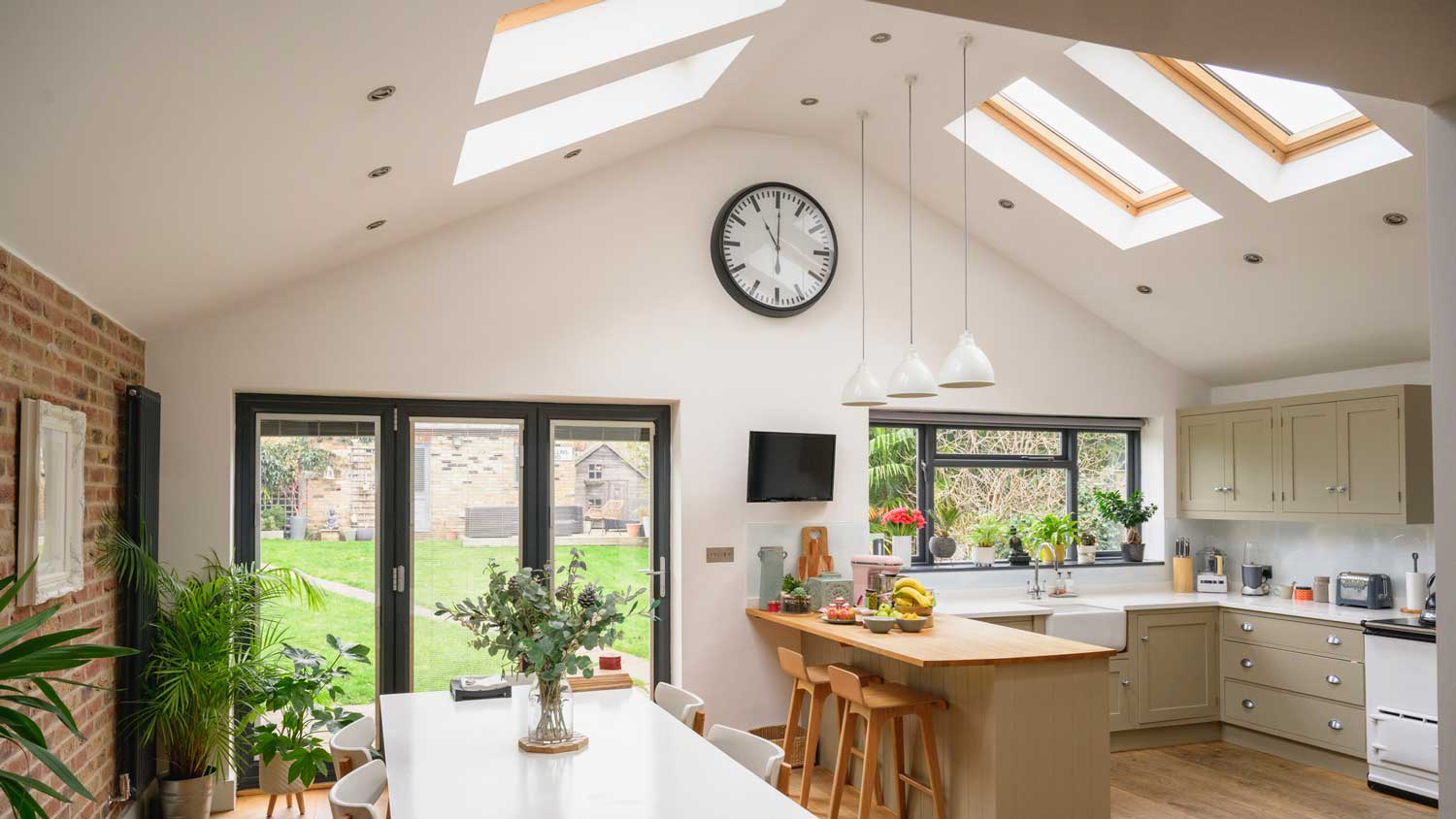 A bright kitchen with a skylight