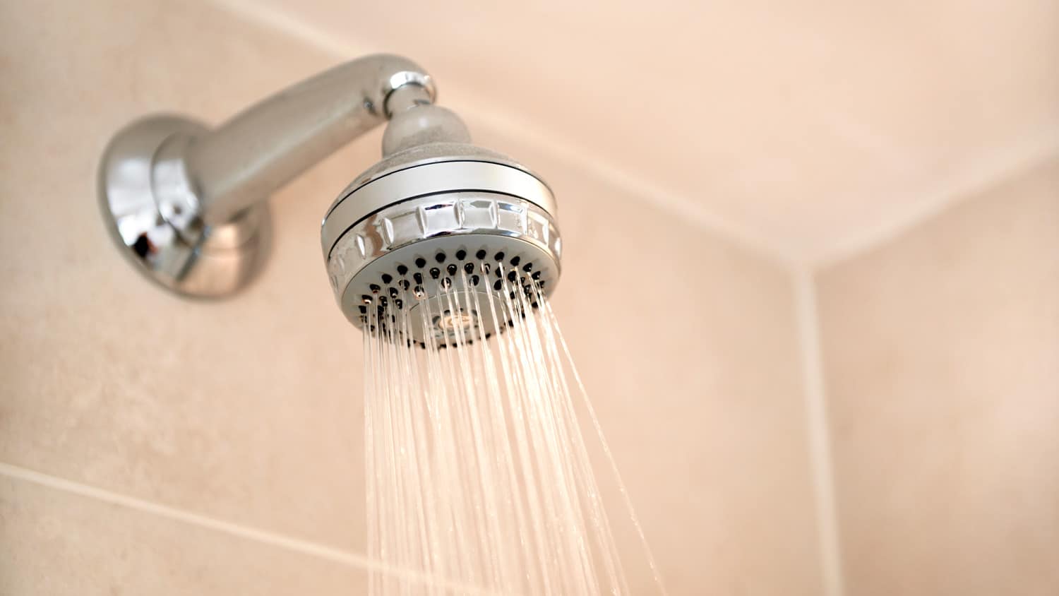 A standard wall mount shower head