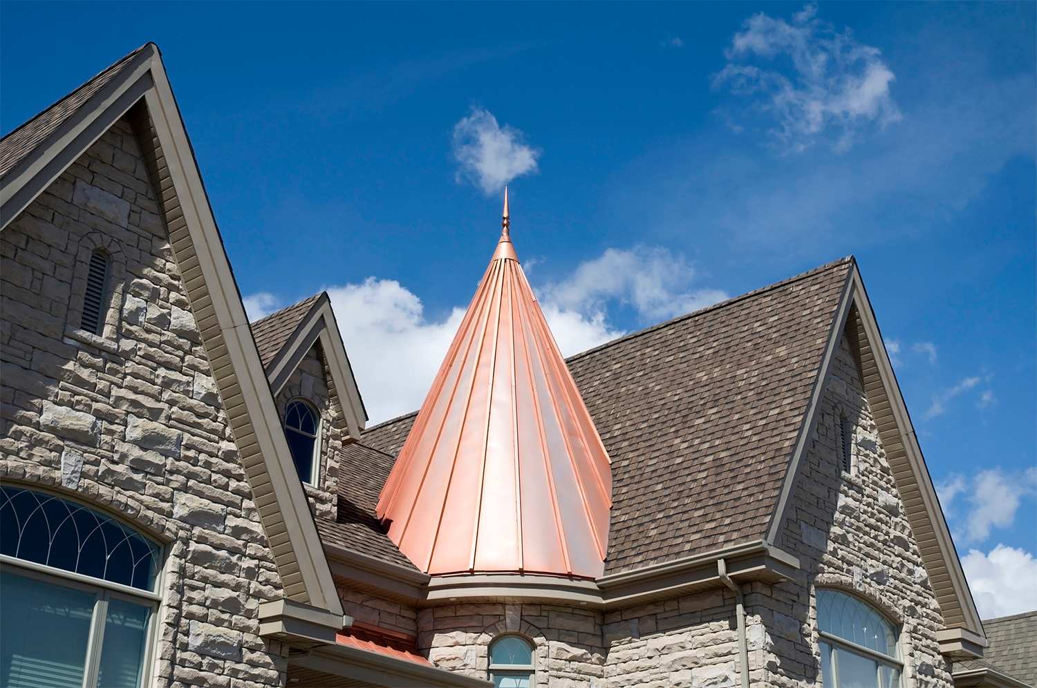 Copper roofing on part of house