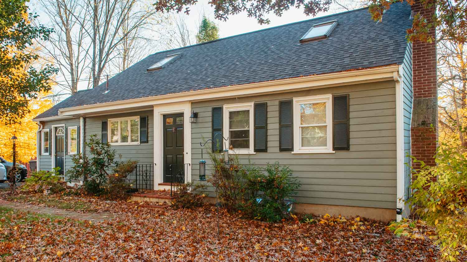 The exterior of a house with roof windows