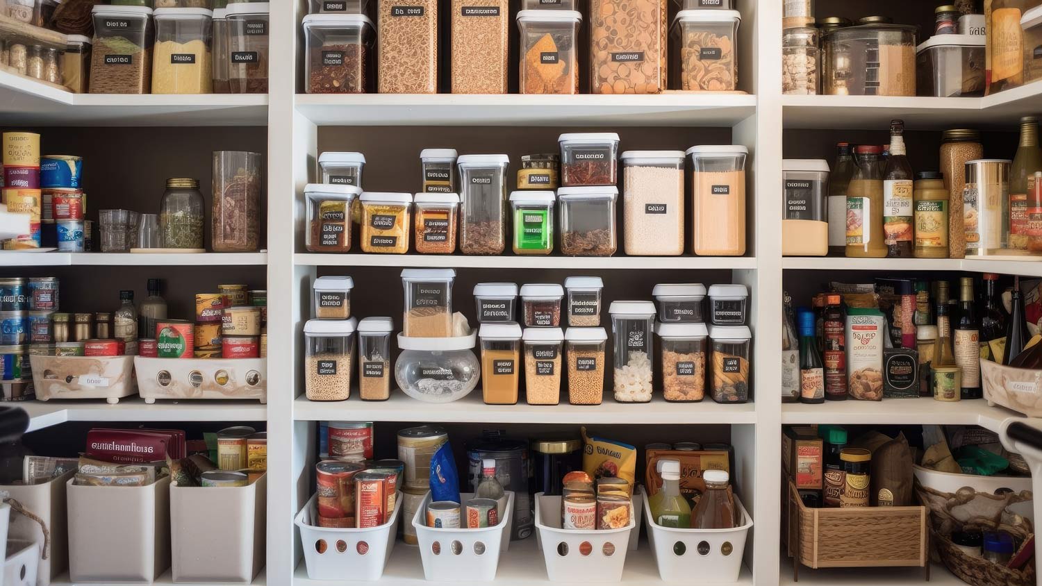wide-angle shot of fully Stock Photographyed and organized kitchen pantry
