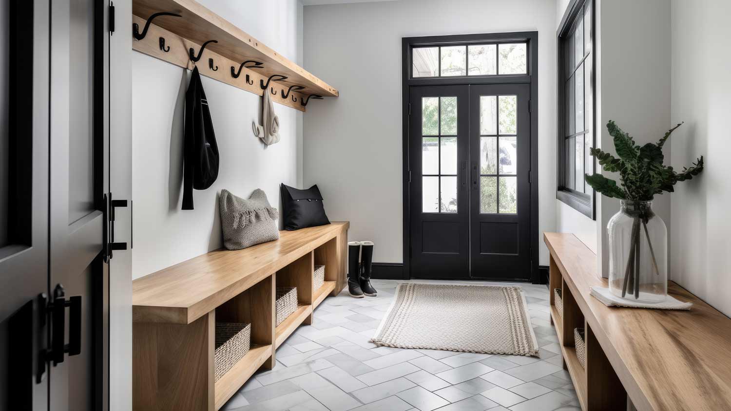 stylish and functional black mudroom
