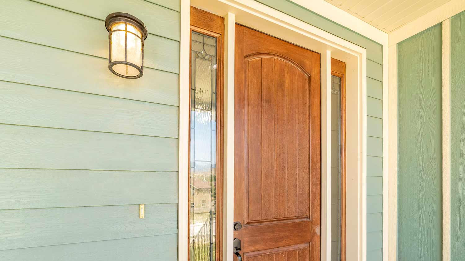 old brown front door sidelights