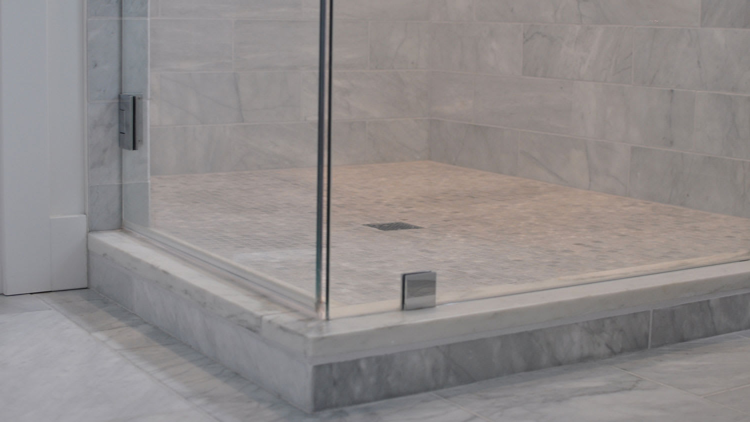 Close-up of a stone shower pan