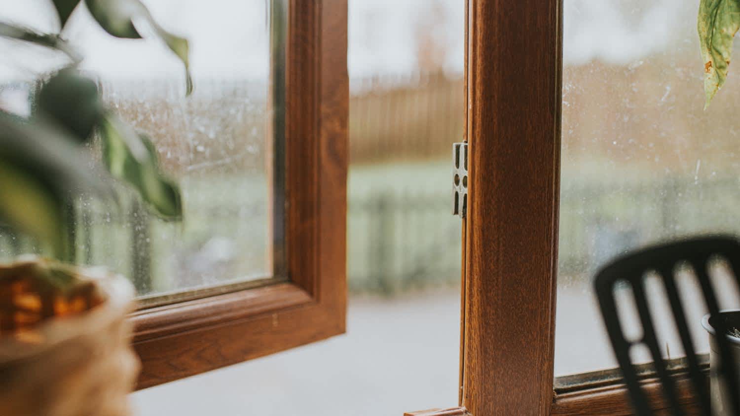 A wooden window open