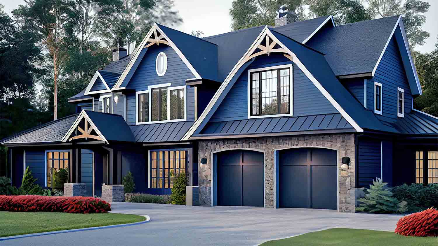 house with navy blue siding