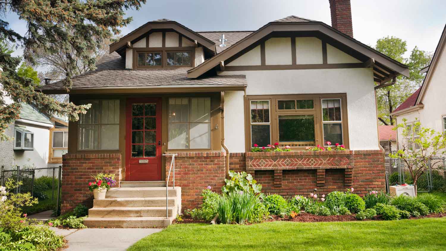 A beautiful house with a red front door