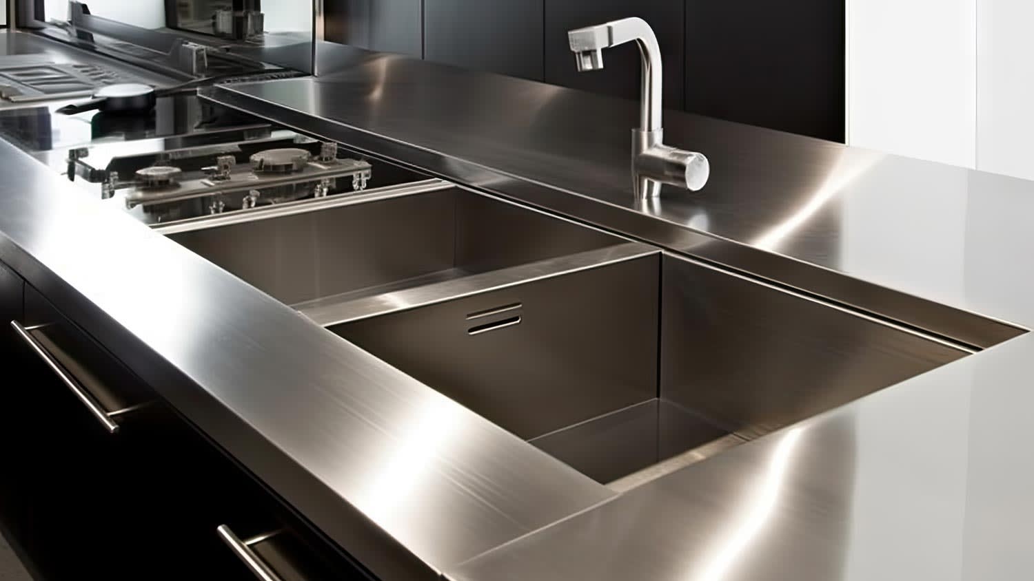 A stainless steel integrated sink