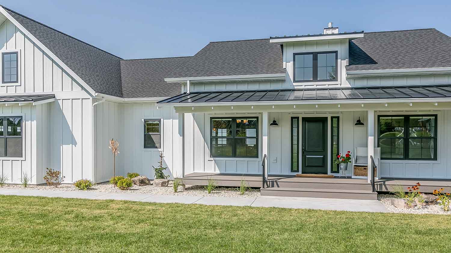 Modern farmhouse with board and batten siding