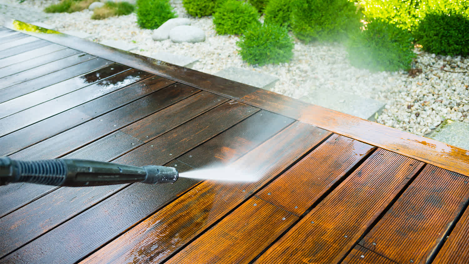 cleaning terrace with pressure water
