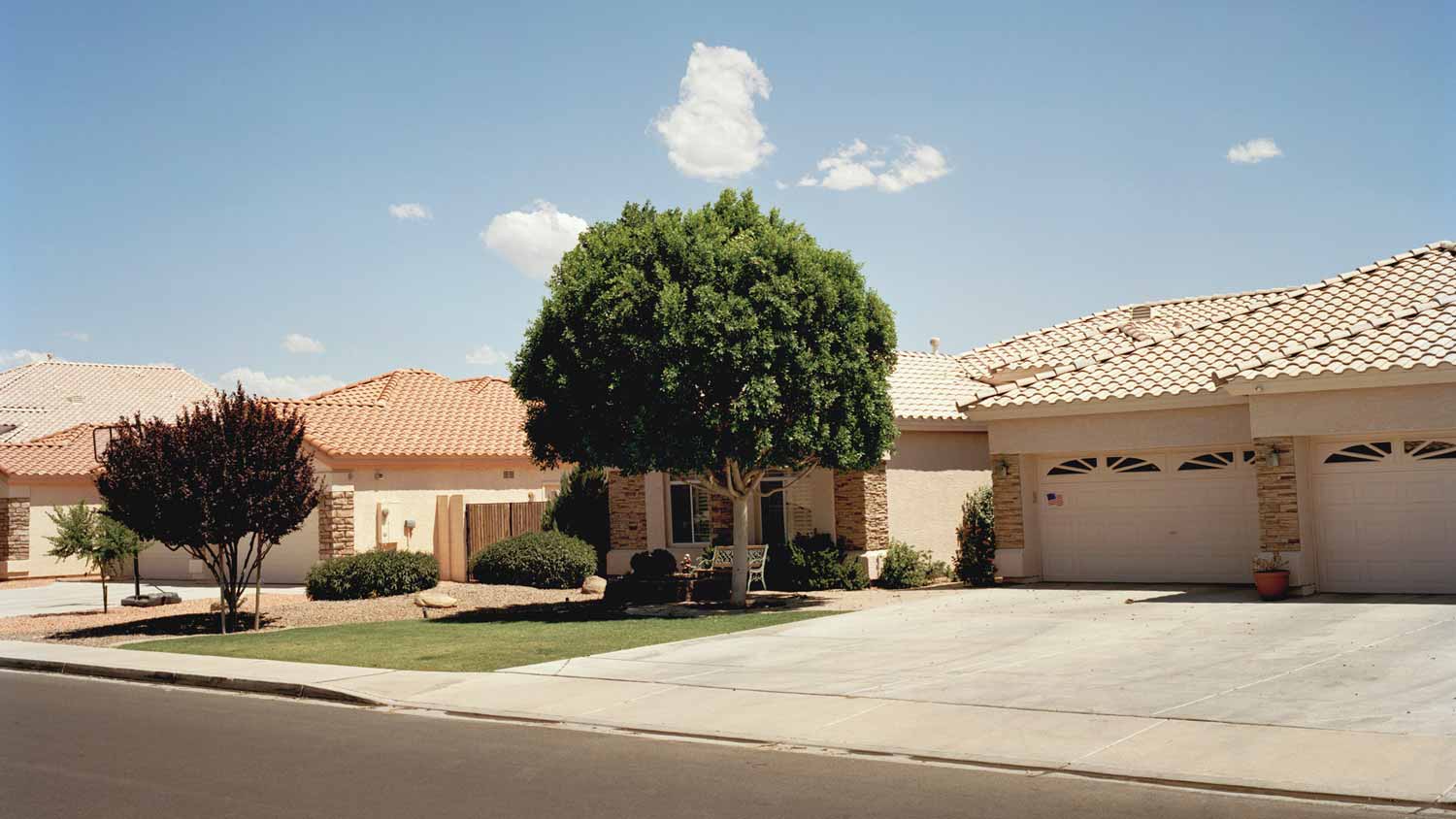 Houses with driveway in a suburban neighborhood
