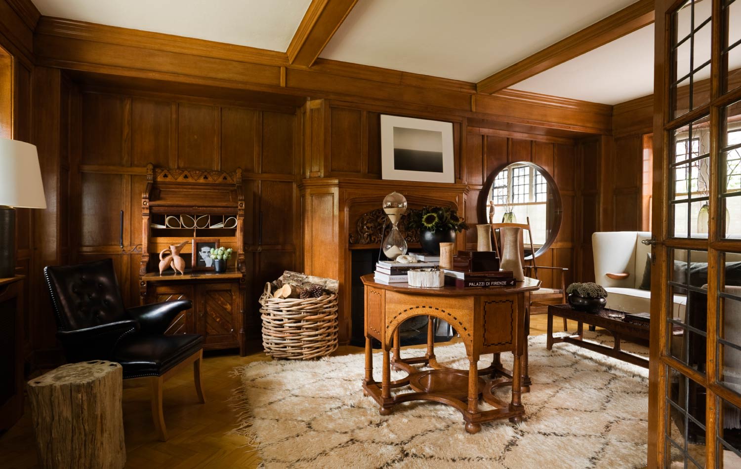 A luxury warm living room with hardwood floor