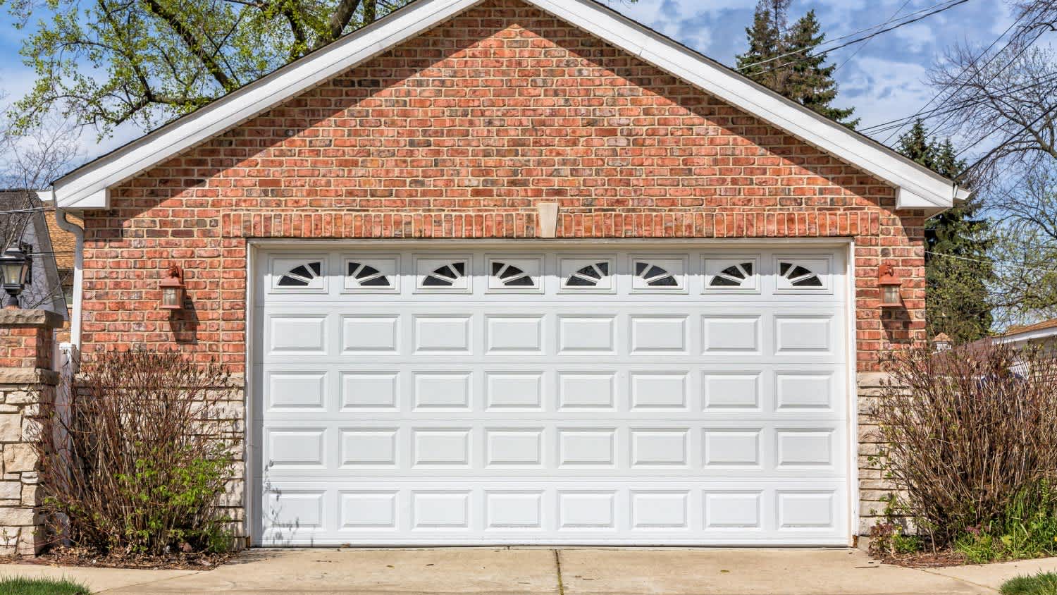 A traditional two car brick garage