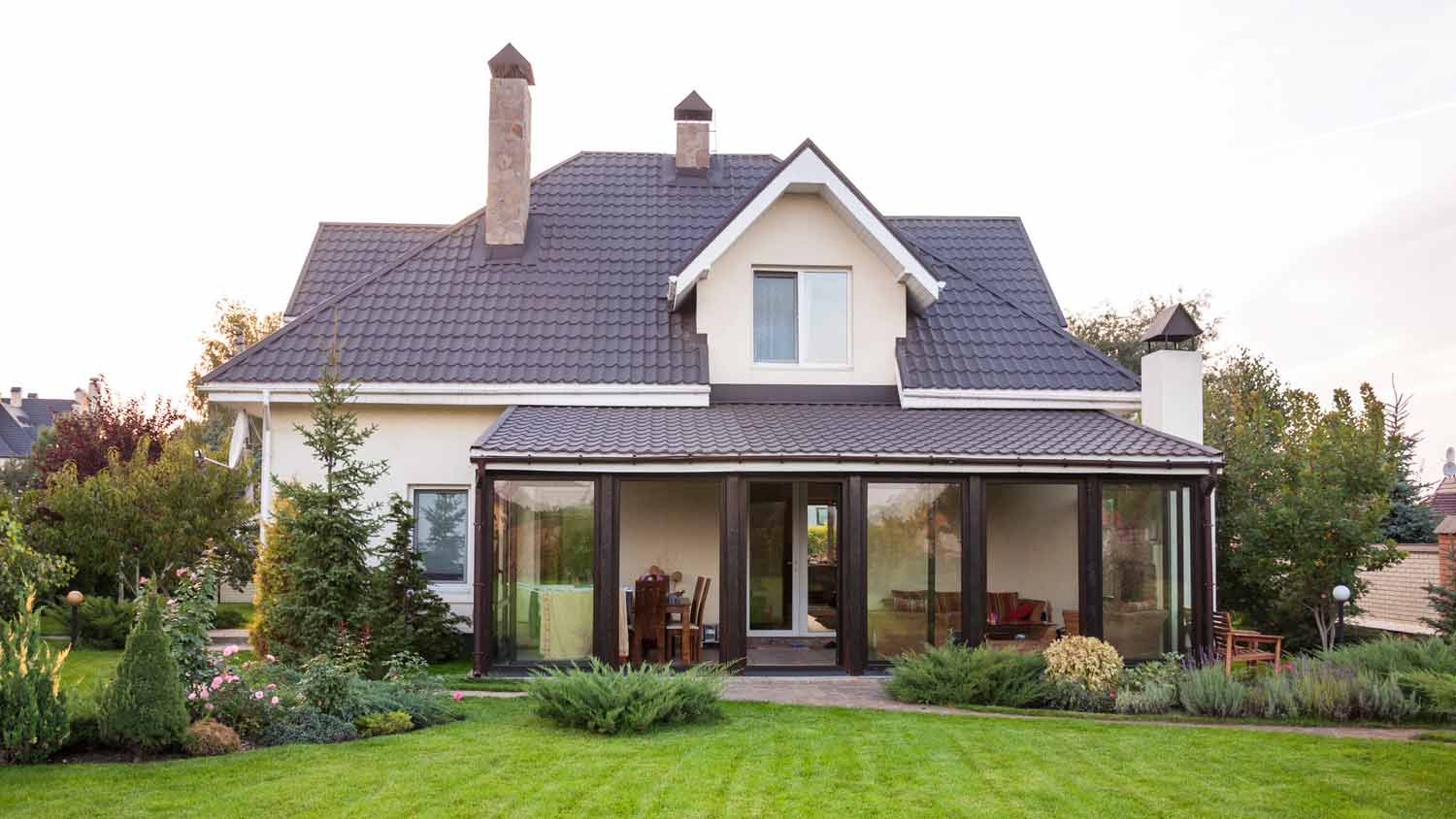 rural house with grey shingles