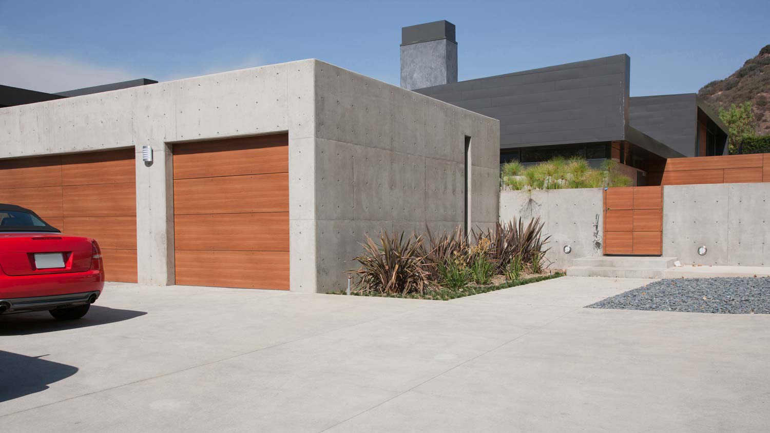 A modern house with concrete exterior walls