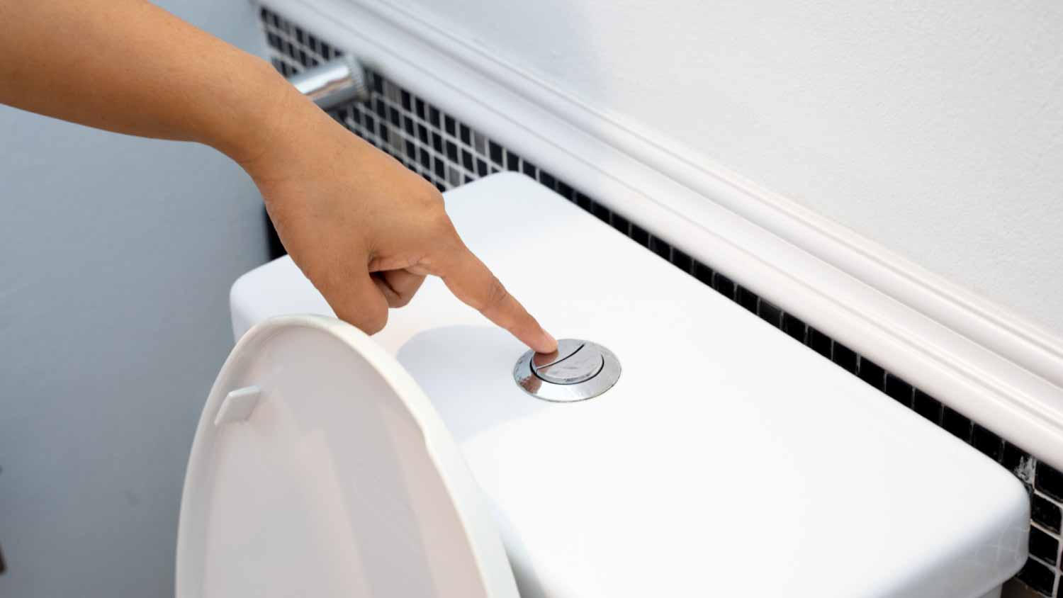 Woman flushing toilet