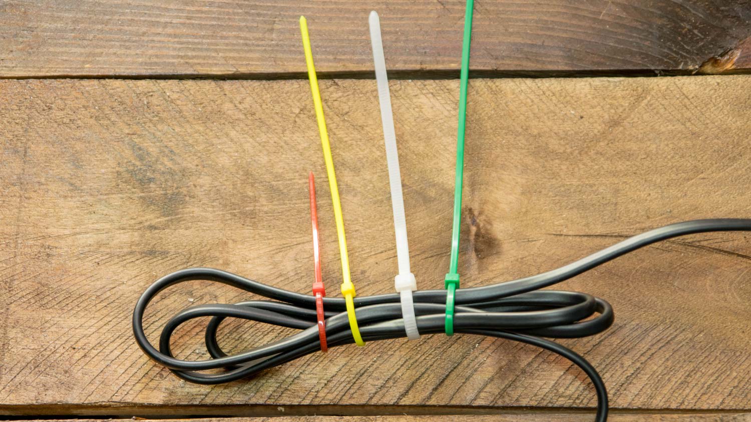 Cable tie and wire on wood